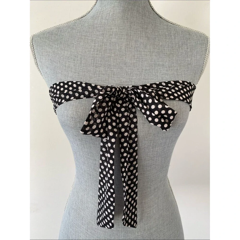 Source Unknown Black Skinny Sheer Polka Dot Tie Scarf Belt Versatile Chic 2 x 73